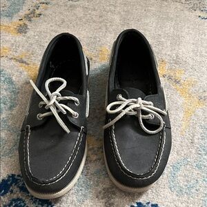 Sperry Black Boat Shoes with White Laces